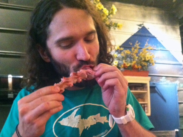Paleo diet promoter John Durant digs into some ribs. (NPR)