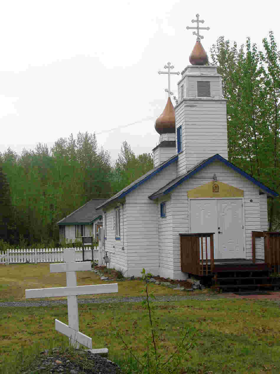 The Eklutna Cemetery includes a few full-sized buildings, as well, such as this Russian Orthodox church.