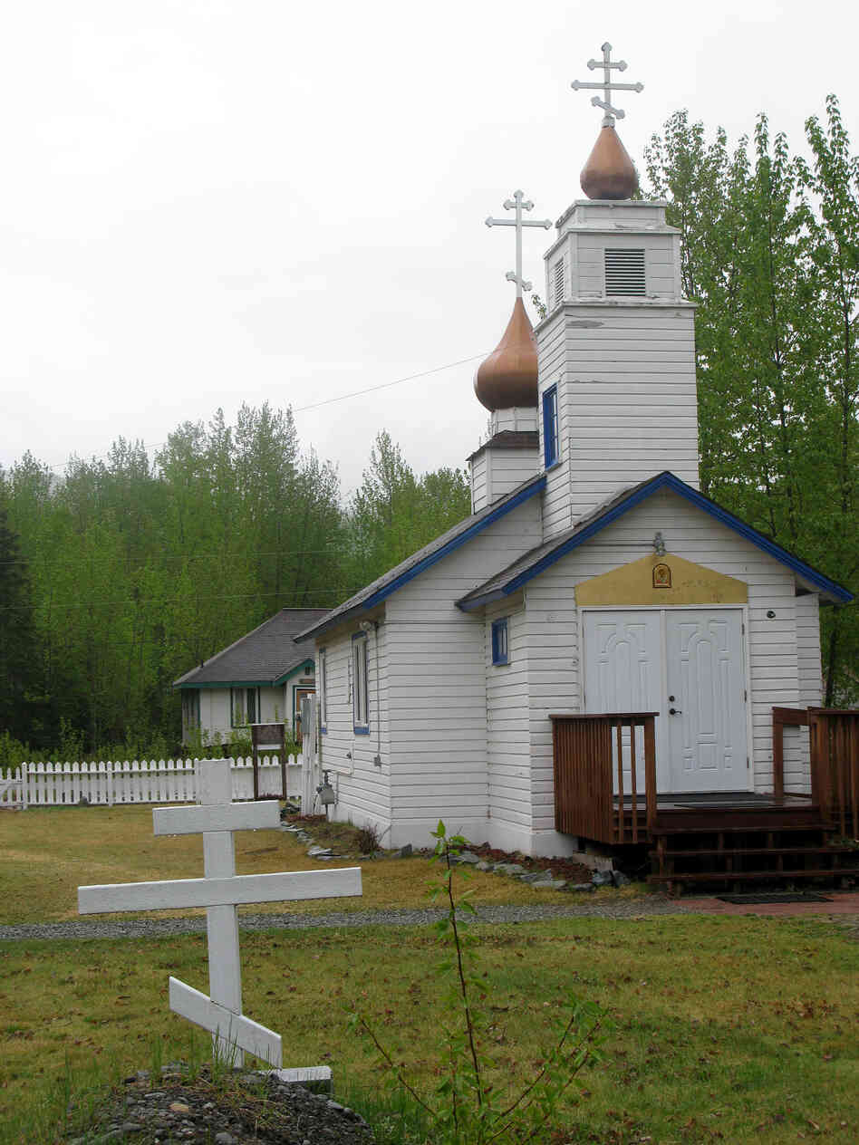 The Eklutna Cemetery includes a few full-sized buildings, as well, such as this Russian Orthodox church.