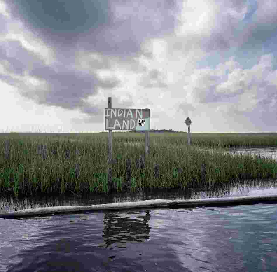 Stranded Indian Land with Oil Boom, after the British Petroleum Oil Spill, South of Point-aux-Chenes, Louisiana, 2010