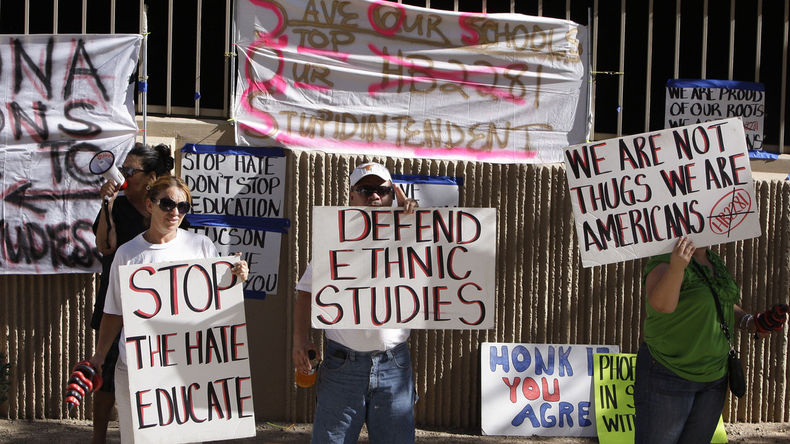 Protesters are seen in June 2011 in support of the Tucson Unified School District's Mexican-American studies program. A new state law effectively ended the program saying it was divisive.