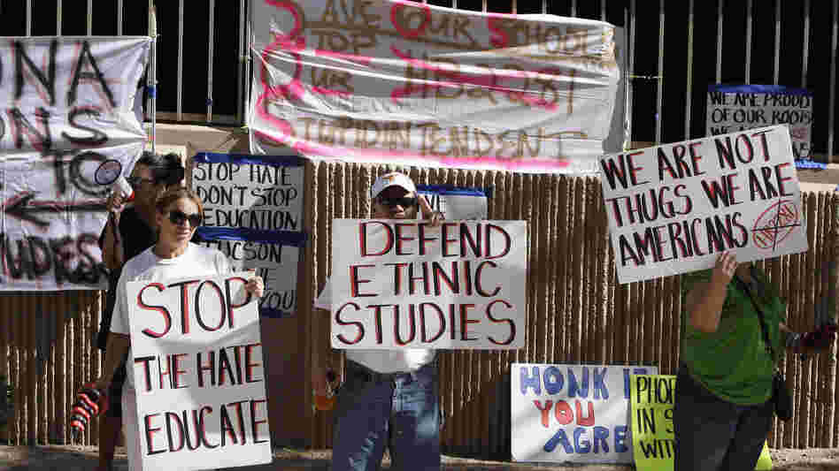 Protesters are seen in June 2011 in support of the Tucson Unified School District's Mexican-American studies program. A new state law effectively ended the program saying it was divisive.
