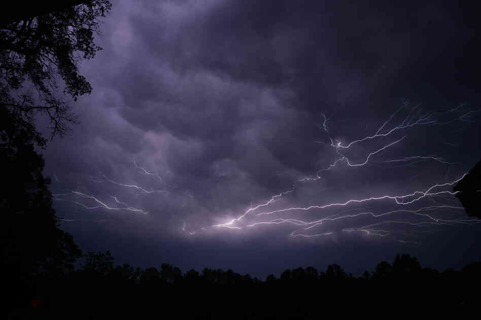 Lightning streaks across the sky in Tyler, Texas, as a powerful line of thunderstorms moved across the state in April.