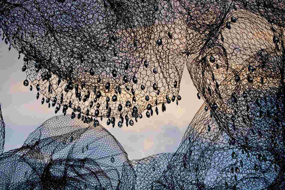 The installation, on display in Georgetown's historic Dumbarton Oaks Gardens, combines the luxurious (crystals) with the mundane (chicken wire).