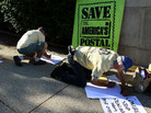 Postal workers and activists make signs for their hunger strike in front of the Rayburn House Office building in Washington, D.C. Postal workers and activists make signs for their hunger strike in front of the Rayburn House Office building in Washington, D.C.