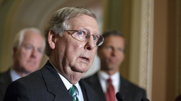 Senate Minority Leader Mitch McConnell, R-Ky., speaks to reporters Tuesday on Capitol Hill.