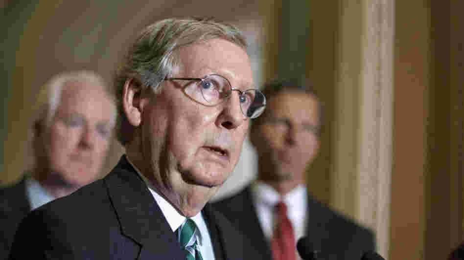 Senate Minority Leader Mitch McConnell, R-Ky., speaks to reporters Tuesday on Capitol Hill.