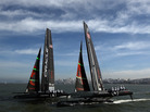 The Oracle Racing AC45 catamarans practice in the San Francisco Bay in February. The AC45 is a smaller version of the AC72, which teams will race in next year's America's Cup Finals in 2013. The Oracle Racing AC45 catamarans practice in the San Francisco Bay in February. The AC45 is a smaller version of the AC72, which teams will race in next year's America's Cup Finals in 2013.