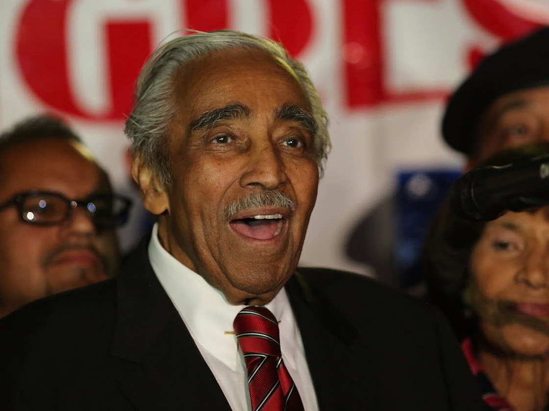 Rep. Charles Rangel, D-N.Y., at his victory party Tuesday night.