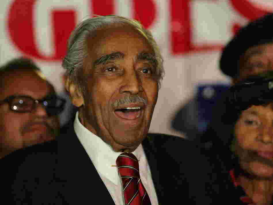 Rep. Charles Rangel, D-N.Y., at his victory party Tuesday night.