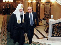 Russian Orthodox Patriarch Kirill, shown here in February with Vladimir Putin, has demanded a harsh punishment for the women who staged the protest at Moscow's main cathedral.