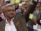 Andres Manuel Lopez Obrador, presidential candidate for the Democratic Revolution Party, waves at supporters during the closing rally of his campaign at the main Zocalo plaza in Mexico City on Wednesday. Andres Manuel Lopez Obrador, presidential candidate for the Democratic Revolution Party, waves at supporters during the closing rally of his campaign at the main Zocalo plaza in Mexico City on Wednesday.