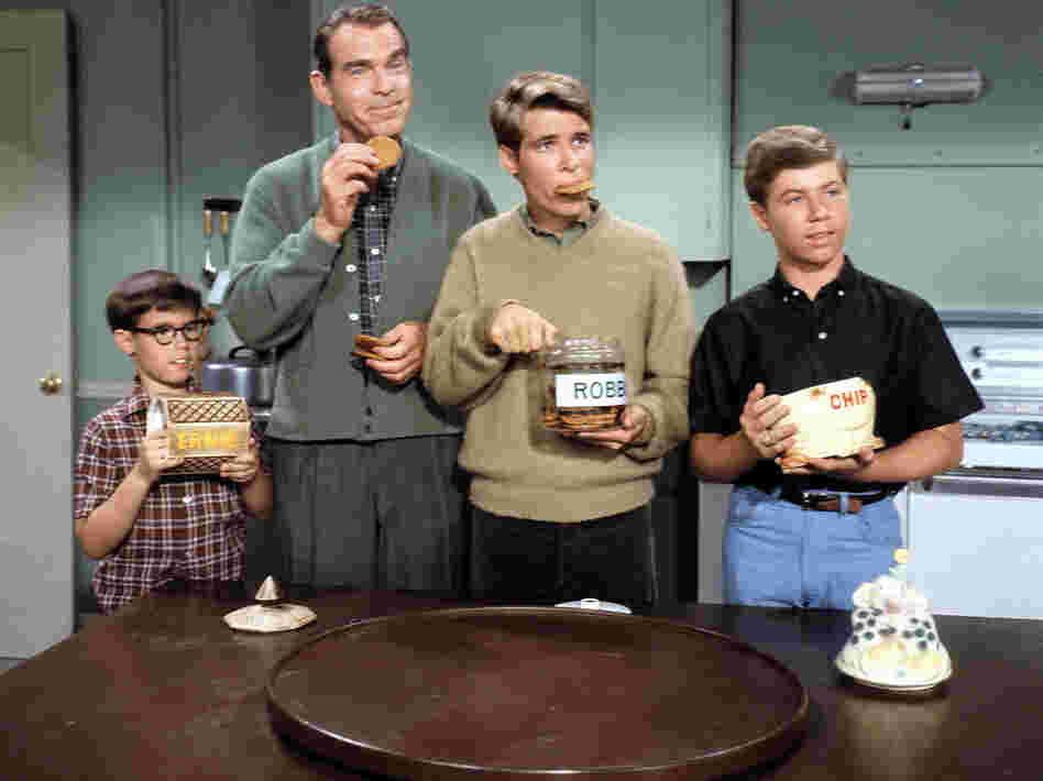 Don Grady (second from right) as "Robbie Douglas," with (at far left) Barry Livingson as "Ernie," Fred MacMurray as "Steve Douglas" the dad, and Stanley Livingston as "Chip."