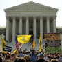 Protesters and supporters of President Obama's health care law await the Supreme Court's ruling Thursday. The court ruled to uphold the law. The focus now shifts to the states, which are responsible for the lion's share of getting people without insurance covered. Protesters and supporters of President Obama's health care law await the Supreme Court's ruling Thursday. The court ruled to uphold the law. The focus now shifts to the states, which are responsible for the lion's share of getting people without insurance covered.