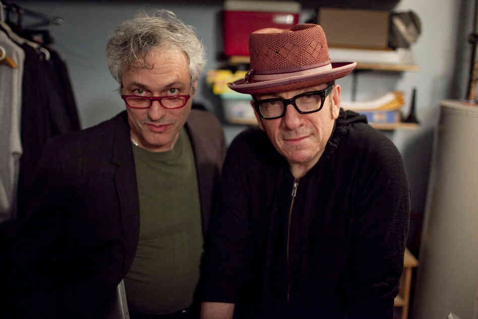 Marc Ribot had a famous visitor pay his respects back stage at the Vanguard: Elvis Costello.