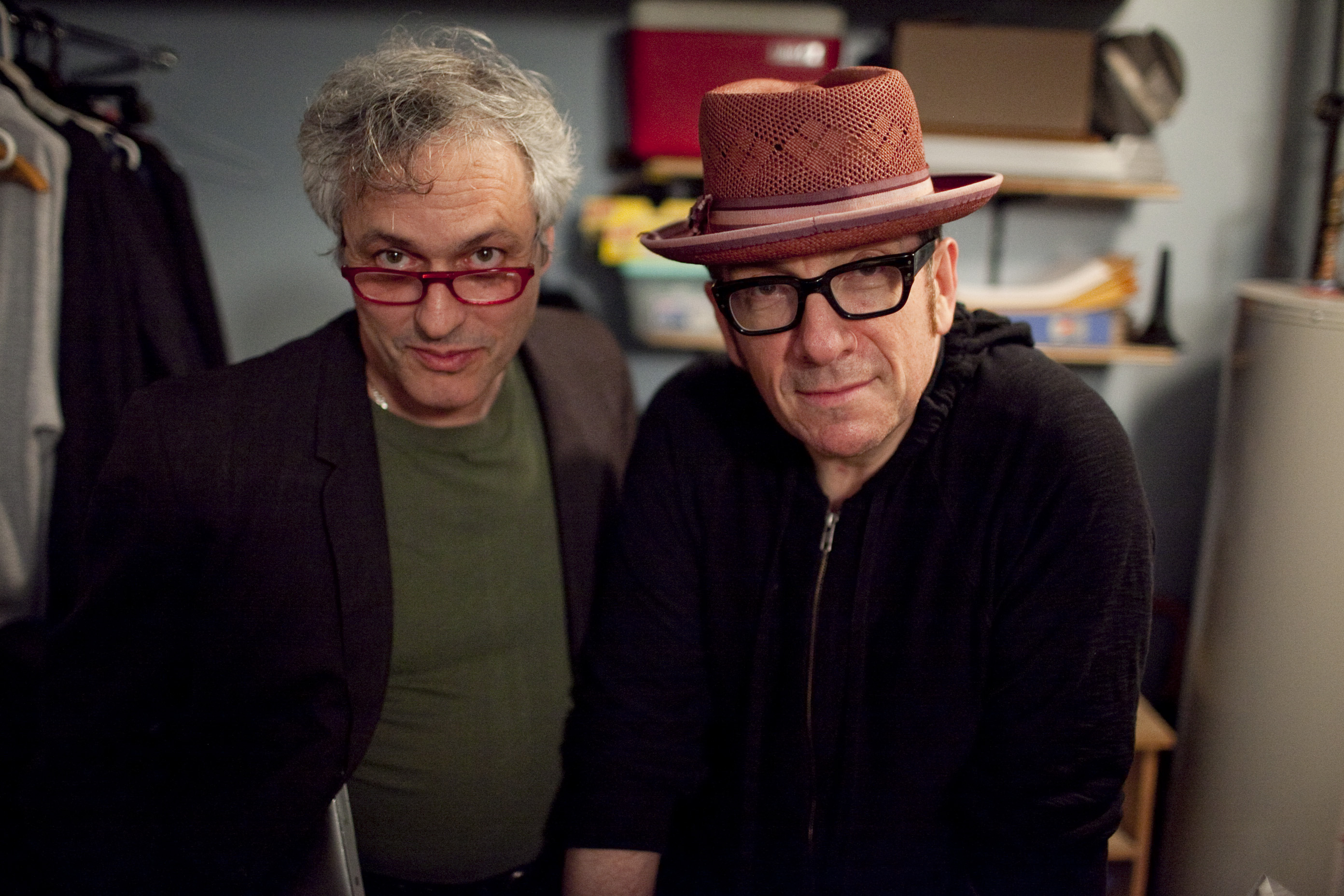 Marc Ribot had a famous visitor pay his respects back stage at the Vanguard: Elvis Costello.