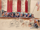 This artist's rendering shows Chief Justice John Roberts (center) speaking at the Supreme Court on Thursday. From left are Justices Sonia Sotomayor, Stephen Breyer, Clarence Thomas, Antonin Scalia, Roberts, Anthony Kennedy, Ruth Bader Ginsburg, Samuel Alito and Elena Kagan. The court voted 5-4 to uphold President Obama's health care law. This artist's rendering shows Chief Justice John Roberts (center) speaking at the Supreme Court on Thursday. From left are Justices Sonia Sotomayor, Stephen Breyer, Clarence Thomas, Antonin Scalia, Roberts, Anthony Kennedy, Ruth Bader Ginsburg, Samuel Alito and Elena Kagan. The court voted 5-4 to uphold President Obama's health care law.