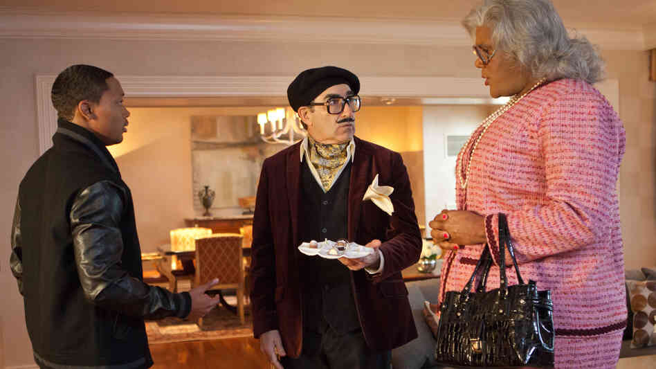 In Madea's Witness Protection, George Needleman (Eugene Levy, center) is put in witness protection with Madea (Tyler Perry, right) after he discovers he's the fall man for a Ponzi scheme. In Madea's Witness Protection, George Needleman (Eugene Levy, center) is put in witness protection with Madea (Tyler Perry, right) after he discovers he's the fall man for a Ponzi scheme.