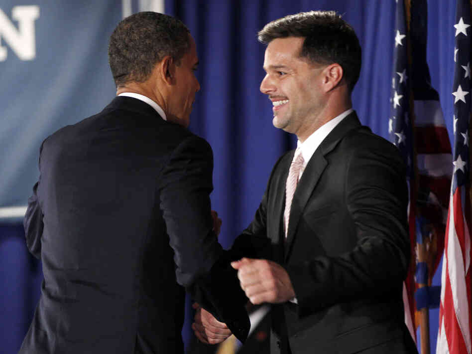 President Obama is introduced by singer Ricky Martin at a fundraiser hosted by Martin and the LGBT Leadership Council at the Rubin Museum of Art on May 14 in New York.