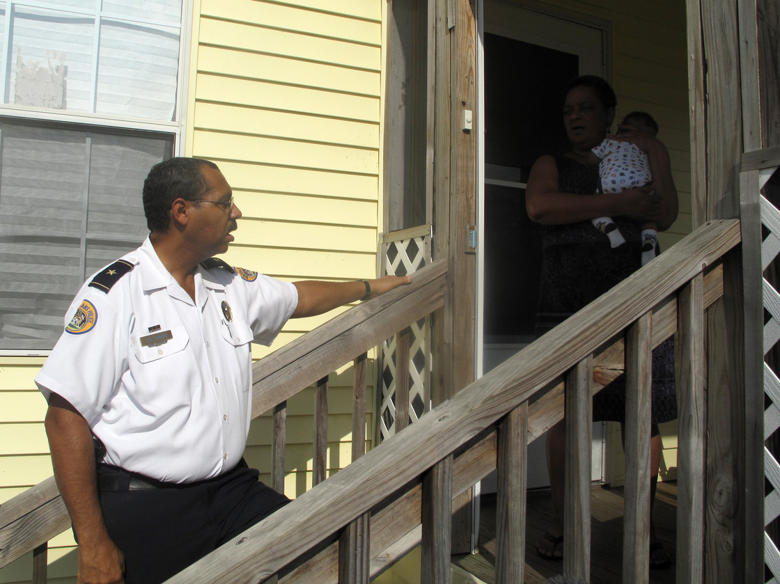 Third District Commander John Thomas urges residents the Gentilly neighborhood to help fight crime and drug violence.