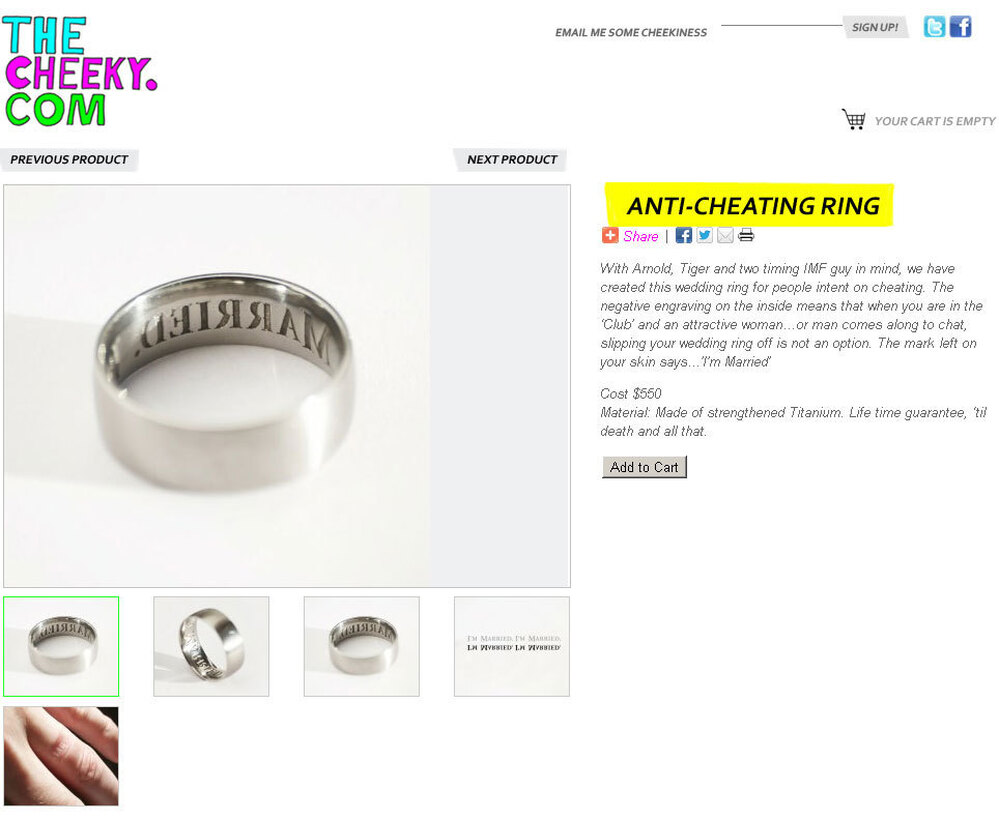 The "Anti-Cheating Ring" imprints "I'M MARRIED" around a would-be philanderer's finger.