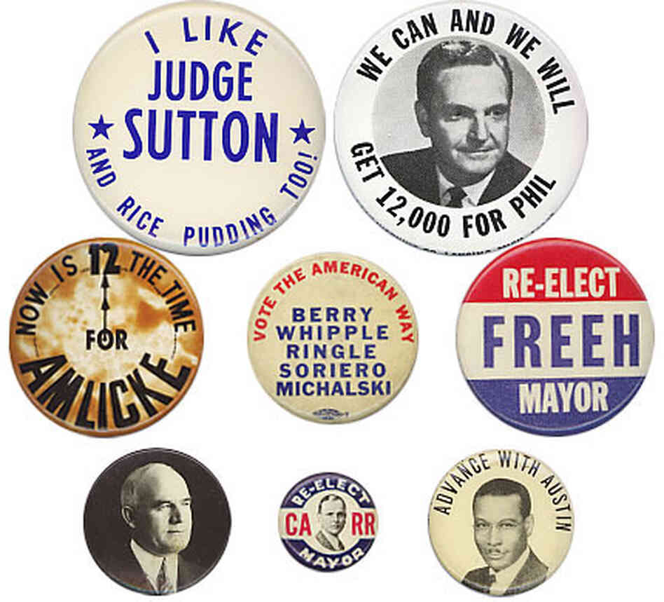 I'm not pudding you on; I really want to know the story behind the Judge Sutton button, as well as these other unidentified items. (Actually, I've since learned the "Vote the American Way/Berry Whipple Ringle" etc. is from Jersey City, N.J., in the 1950s. Bernard Berry was the mayor, and Lawrence Whipple and Joshua Ringle were city commissioners.) I'm not pudding you on; I really want to know the story behind the Judge Sutton button, as well as these other unidentified items. (Actually, I've since learned the "Vote the American Way/Berry Whipple Ringle" etc. is from Jersey City, N.J., in the 1950s. Bernard Berry was the mayor, and Lawrence Whipple and Joshua Ringle were city commissioners.)