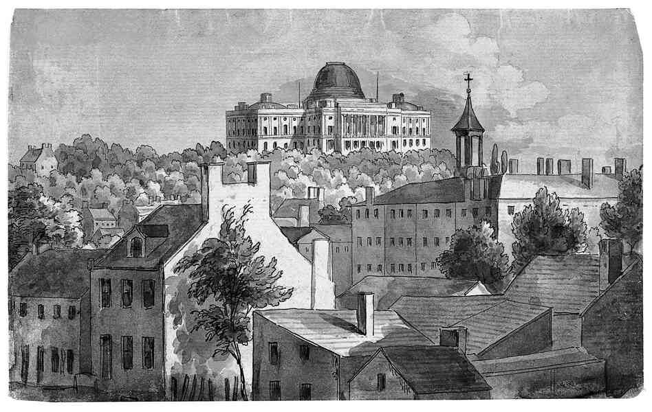 A view of Washington City in the 1830s, looking east toward the Capitol.