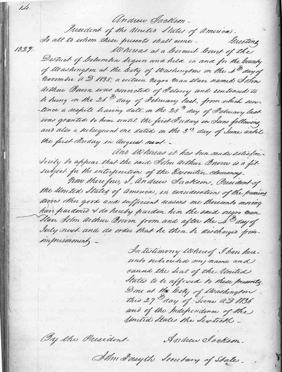 Thornton's passionate intervention on Bowen's behalf persuaded the president to pardon the young man, who had been sentenced to be hanged.