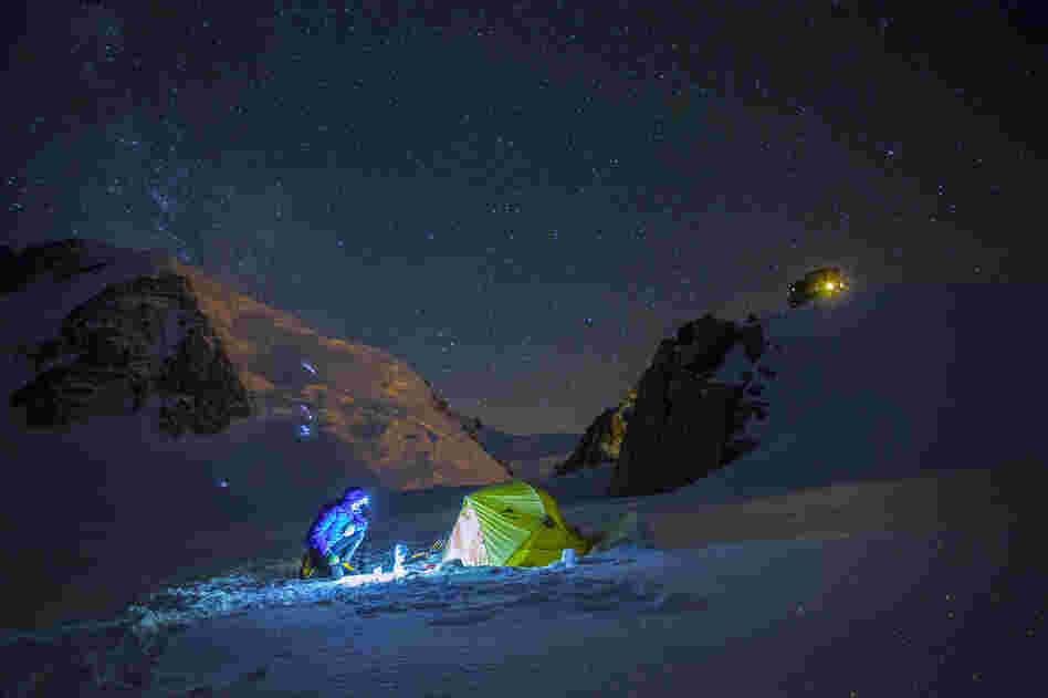 "Have you ever wondered, 'How does a mountaineer's day start?' I will give you a hint: You wake up at 3 a.m., set the stove, wake up your partner, pretend it is warm, quickly consume a high-calorie breakfast, watch your friends slowly ascending the icy slopes of your dream summit with their tiny head torches glimmering against perfectly blue ice, and hope for the good weather."