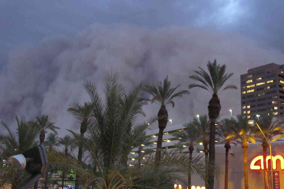 HABOOB: A 100-mile-wide dust storm rolls into downtown Phoenix on July 5, 2011, bringing strong winds and low visibility.