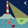 Illustration: A lighthouse casts its beam on a book in the water.