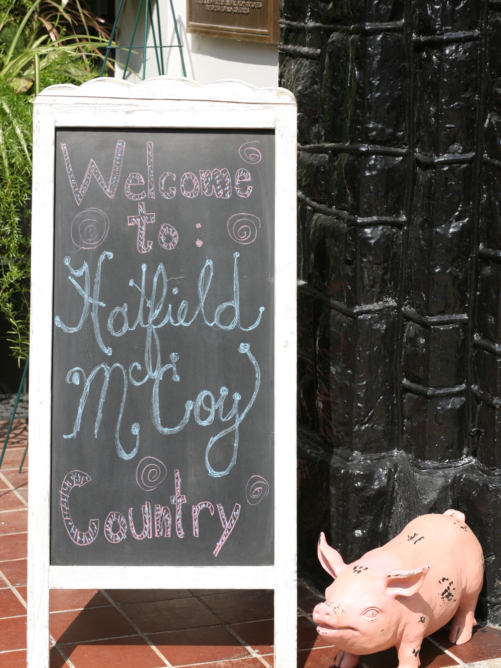 A sign outside the Tug Valley Chamber of Commerce in Williamson, W.Va., welcomes visitors to "Hatfield McCoy Country," referring to a legendary family feud that played out in the Appalachians.
