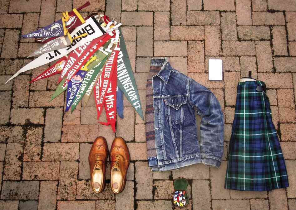James Oliver Lamont Fox, 40, Massachusetts, student: "Growing collection of old-timey Vermont pennants; Ede & Ravenscroft brogues bought for our wedding; box of cufflinks; ... Levi's Troy-lined jacket; ... my kilt, Lamont, the only made-to-measure thing I own; external hard drive of photos."