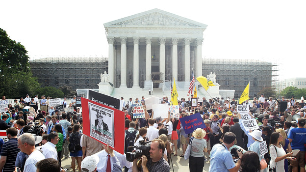 The scene outside the U.S. Supreme Court on Thursday, when the justices released their ruling on President Obama's health care law.