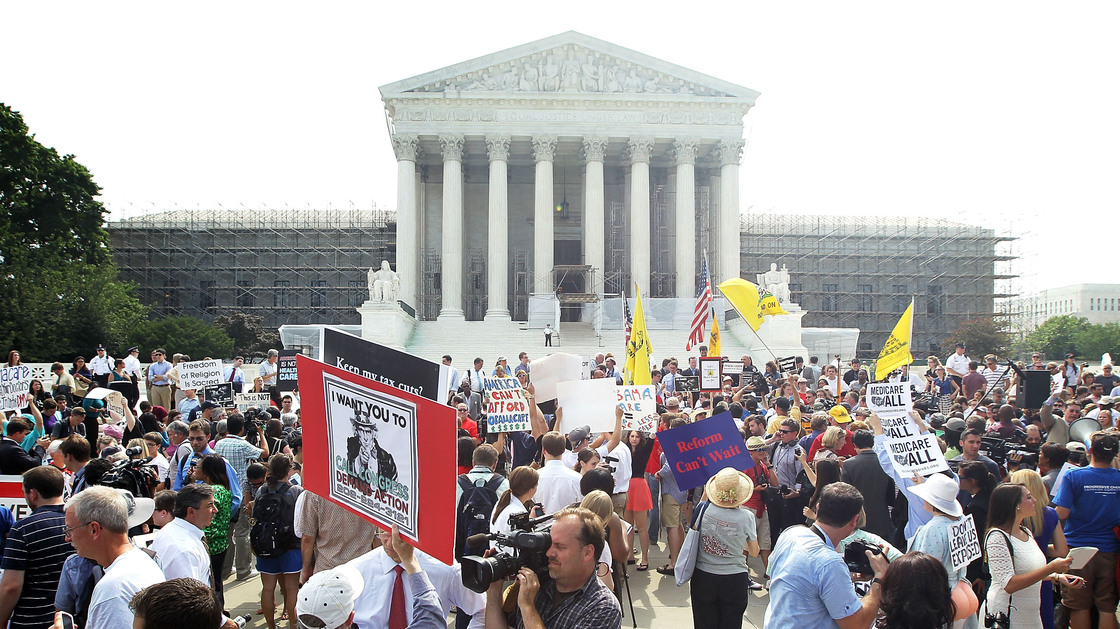 The scene outside the U.S. Supreme Court on Thursday, when the justices released their ruling on President Obama's health care law.