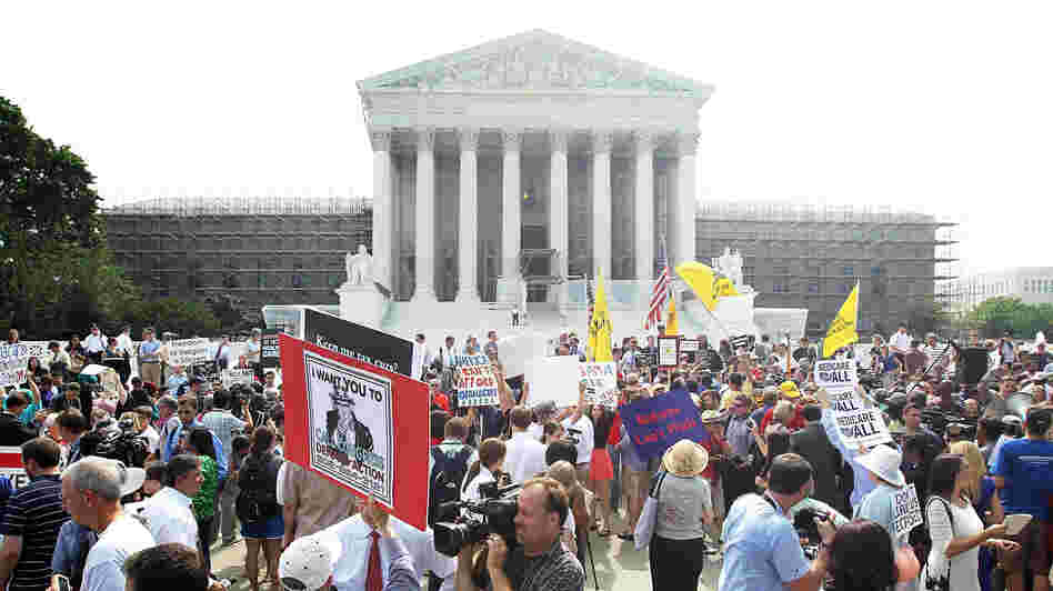 The scene outside the U.S. Supreme Court on Thursday, when the justices released their ruling on President Obama's health care law.