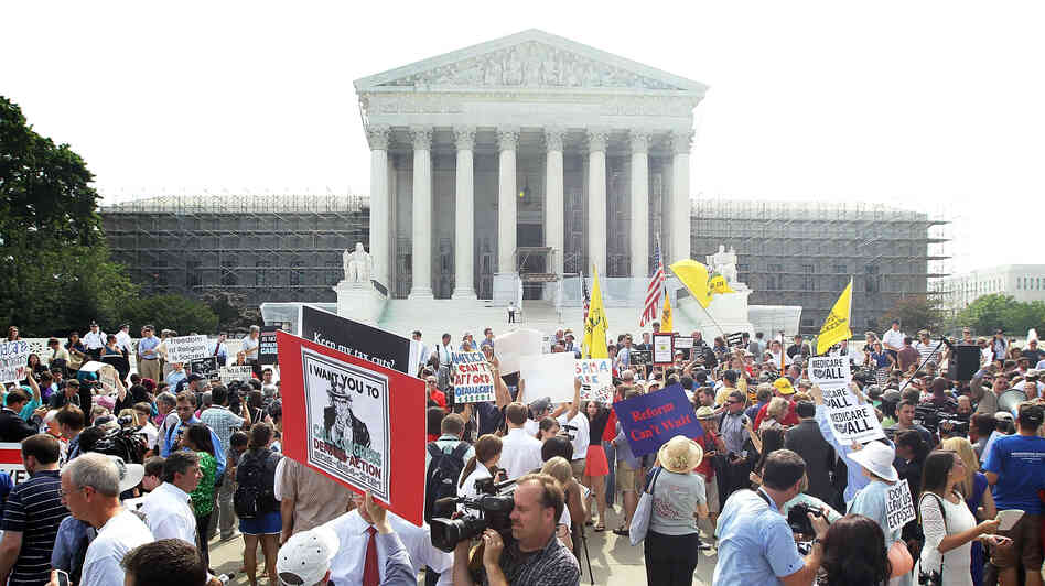 The scene outside the U.S. Supreme Court on Thursday, when the justices released their ruling on President Obama's health care law.
