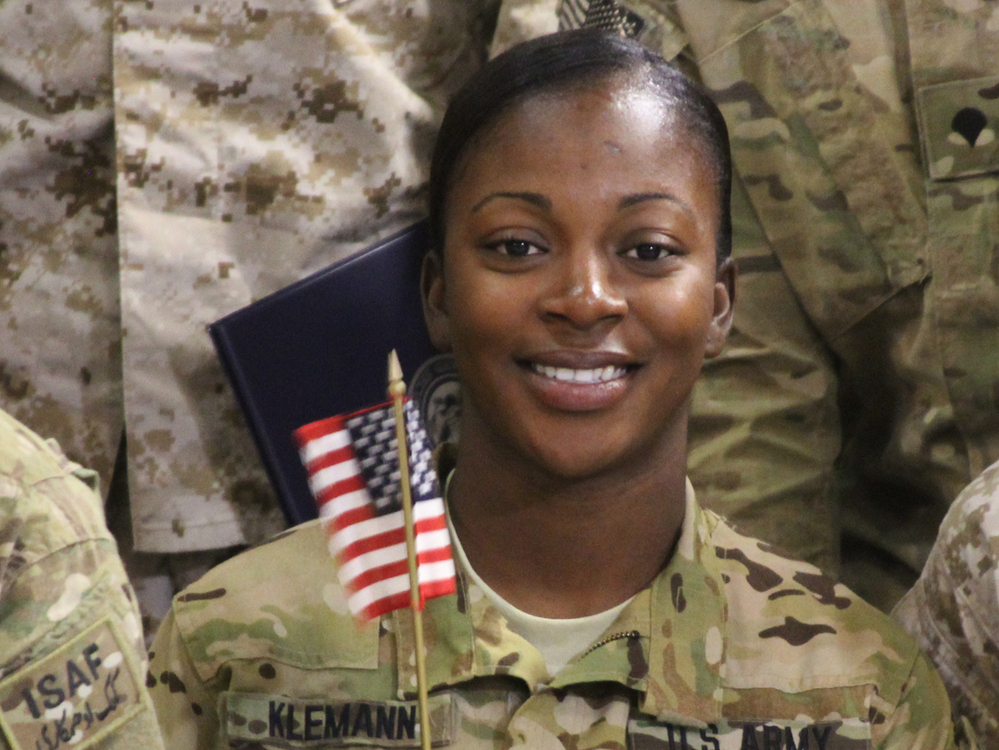 Army Pfc. Shaeyon Klemann was born in Jamaica before moving to Richmond, Va., at age 19 to live with her father.