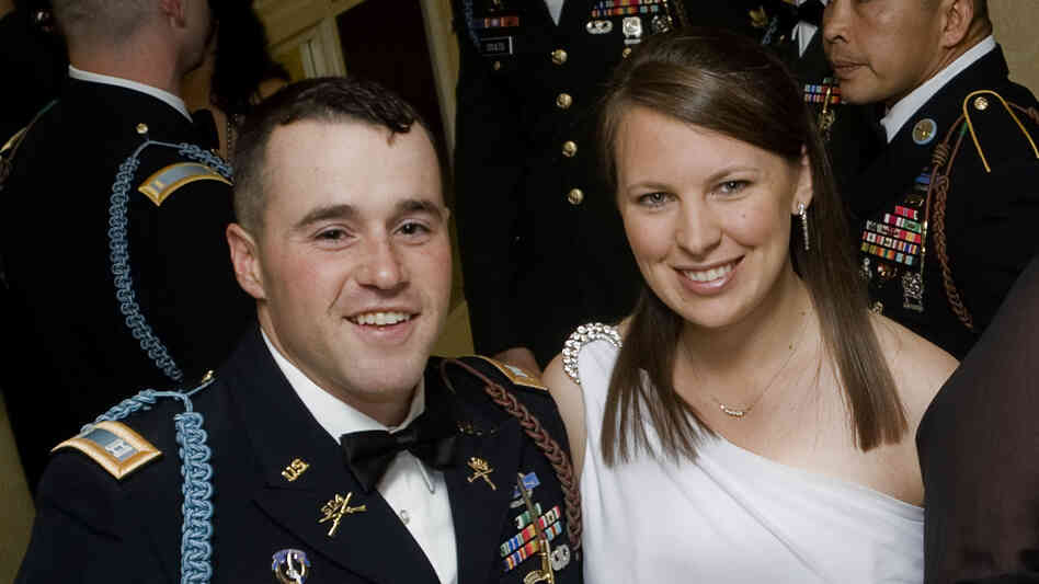 Capt. Jared Larpenteur and his wife, Clare, attend a military ball in Fayetteville, N.C., last December.
