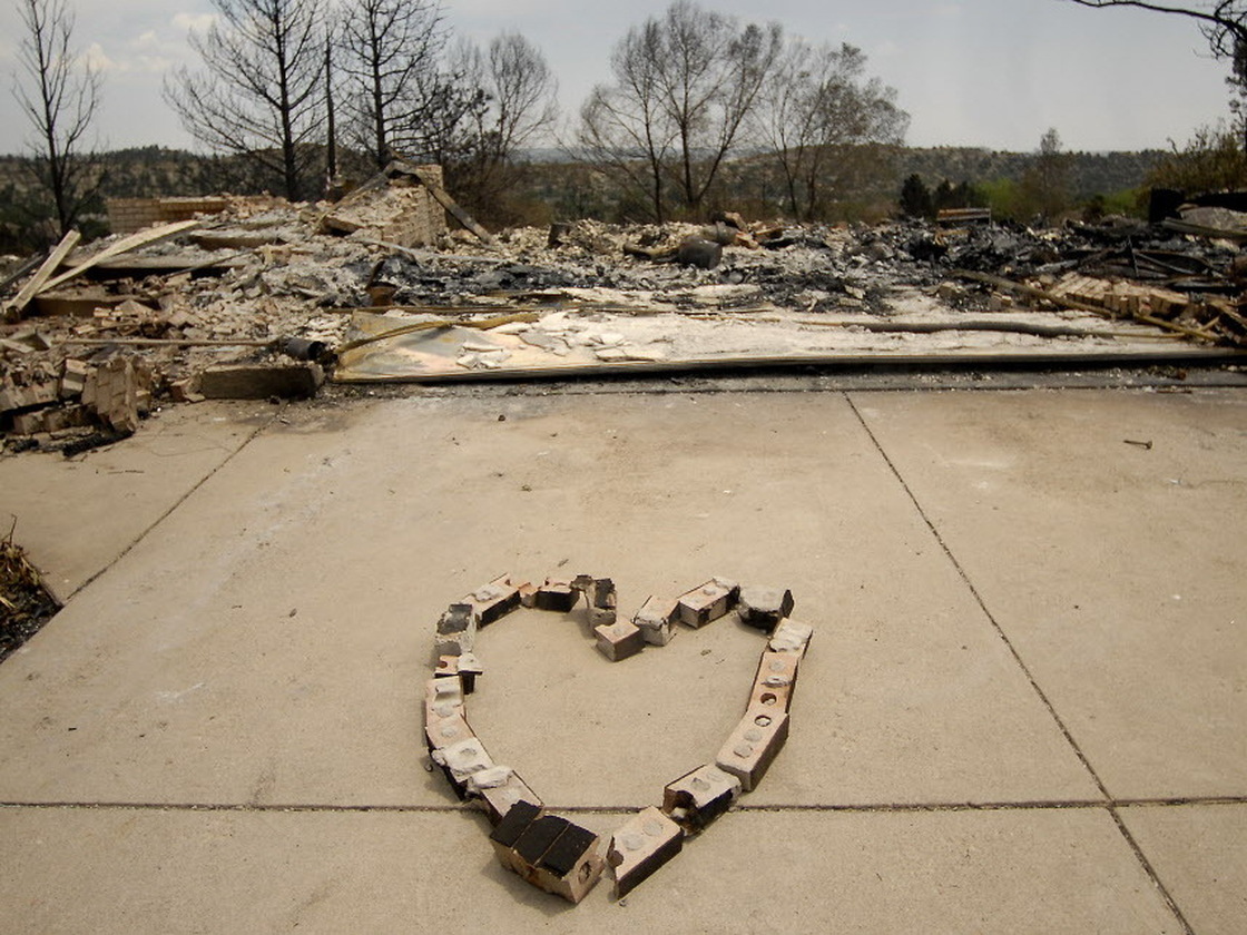 A heart made of bricks from a home destroyed by the Waldo Canyon Fire in Colorado Springs, Colo.