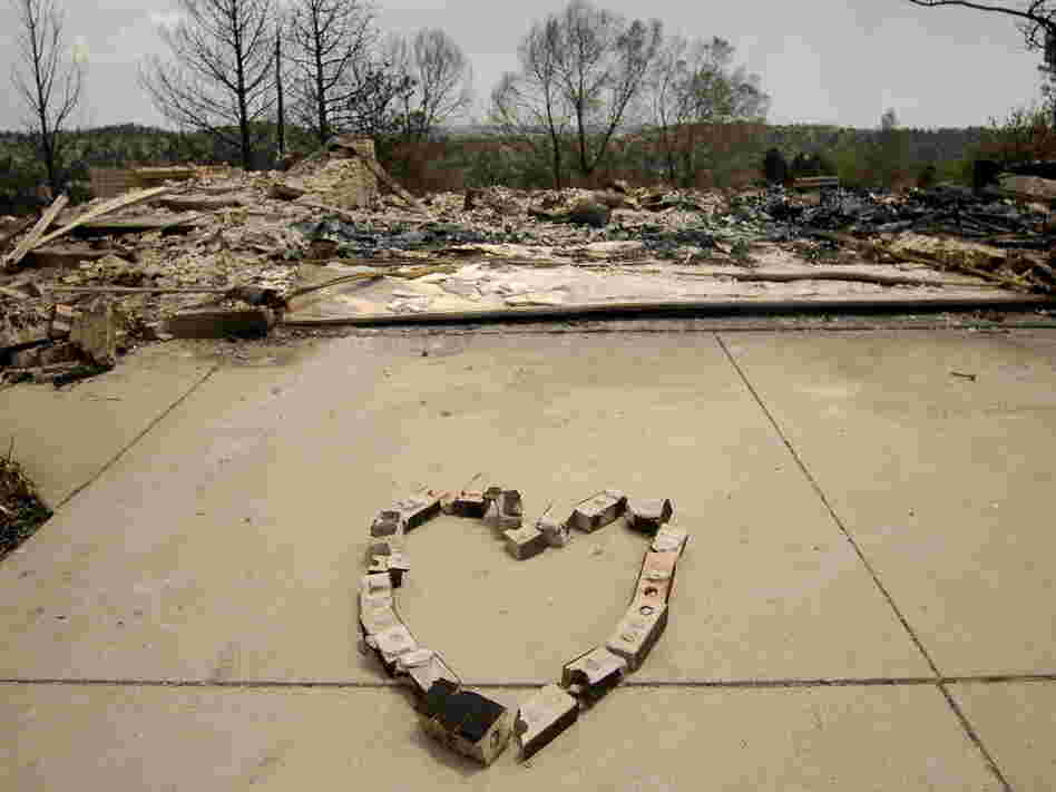 A heart made of bricks from a home destroyed by the Waldo Canyon Fire in Colorado Springs, Colo.