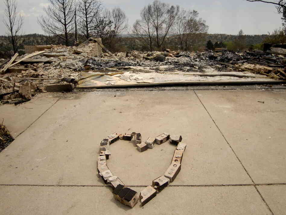 A heart made of bricks from a home destroyed by the Waldo Canyon Fire in Colorado Springs, Colo.