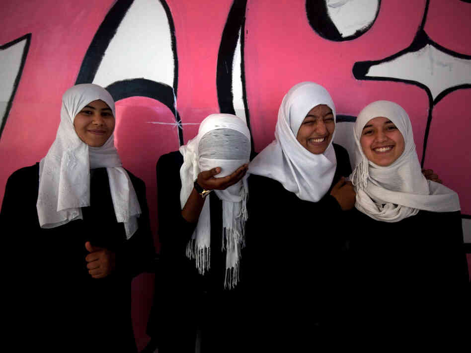 Schoolgirls at the newly renamed Independent School in Misrata. The city was badly damaged in the fighting last year, and many lost friends or family members.