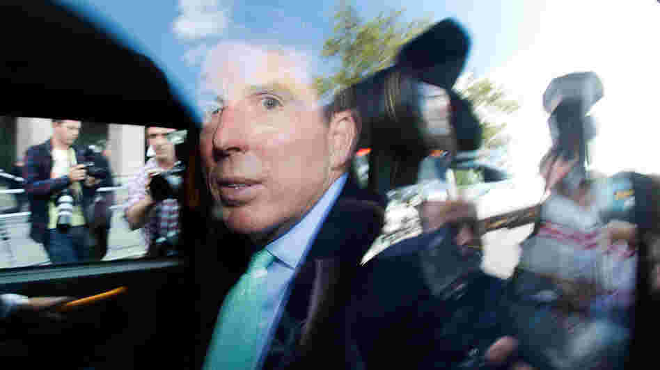 Former Barclays CEO Bob Diamond leaves Parliament amid a crowd of reporters in London on Wednesday. Diamond, who resigned  Tuesday, was questioned about a growing interest-rate manipulation scandal.