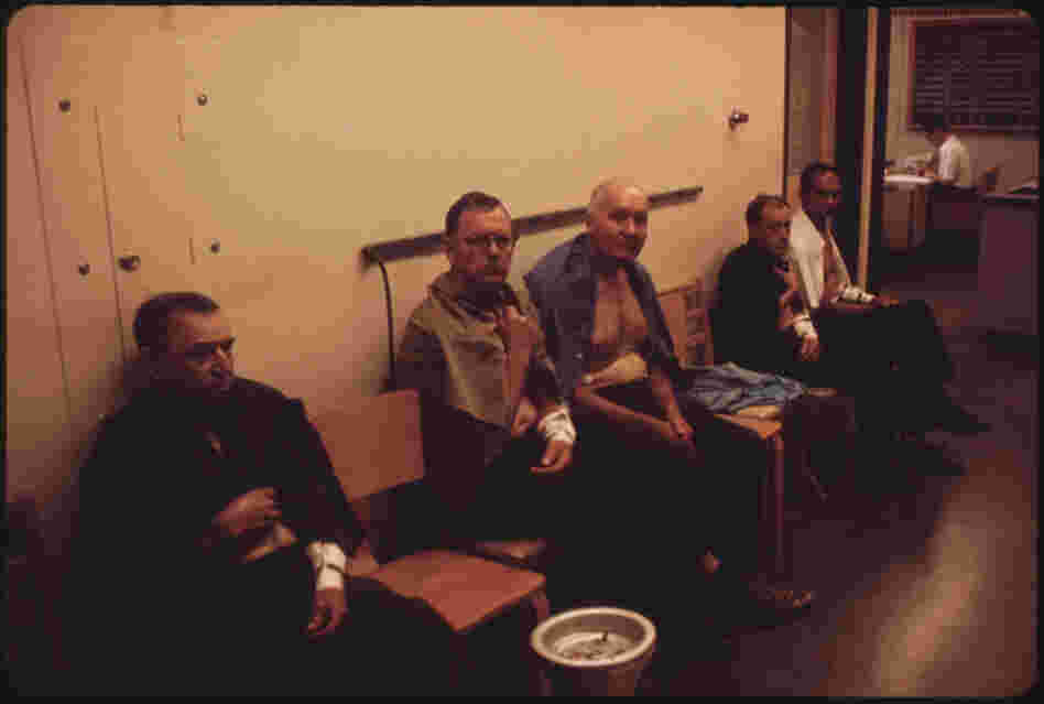 Miners waiting for their examination. After years of decline in black lung there has been a sudden surge in diagnosis, especially among younger miners.
