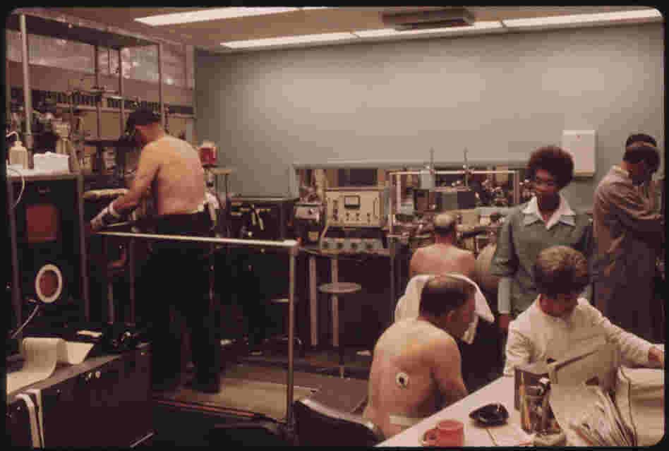 Miners undergo tests in the black lung laboratory at the Appalachian Regional Hospital.