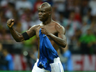 Italian forward Mario Balotelli celebrates after scoring the second goal during Italy's Euro 2012 football championships semifinal match against Germany, June 28, at the National Stadium in Warsaw. Italian forward Mario Balotelli celebrates after scoring the second goal during Italy's Euro 2012 football championships semifinal match against Germany, June 28, at the National Stadium in Warsaw.