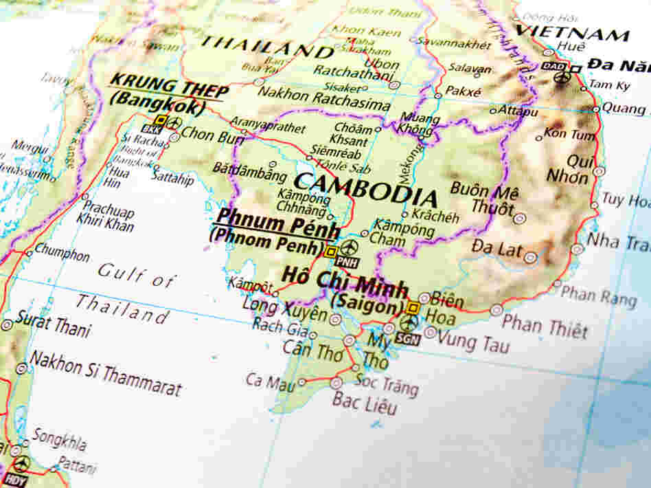 A map shows Cambodia. A map shows Cambodia.