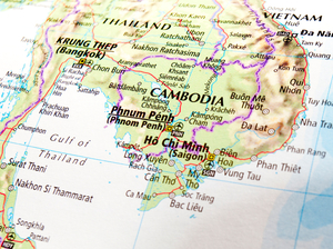 A map shows Cambodia. A map shows Cambodia.