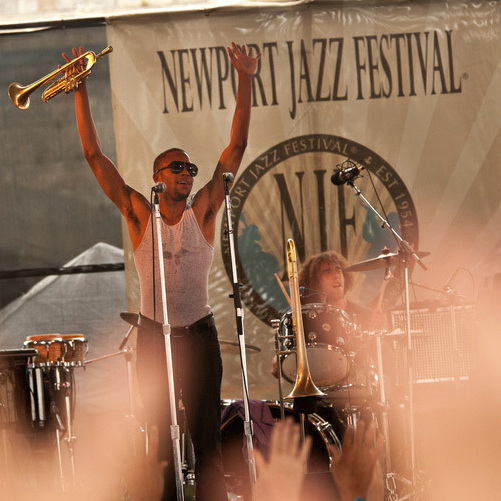 The crowd at the Quad Stage cheers for Trombone Shorty &amp; Orleans Avenue during the Newport Jazz Festival at Fort Adams State Park Saturday.